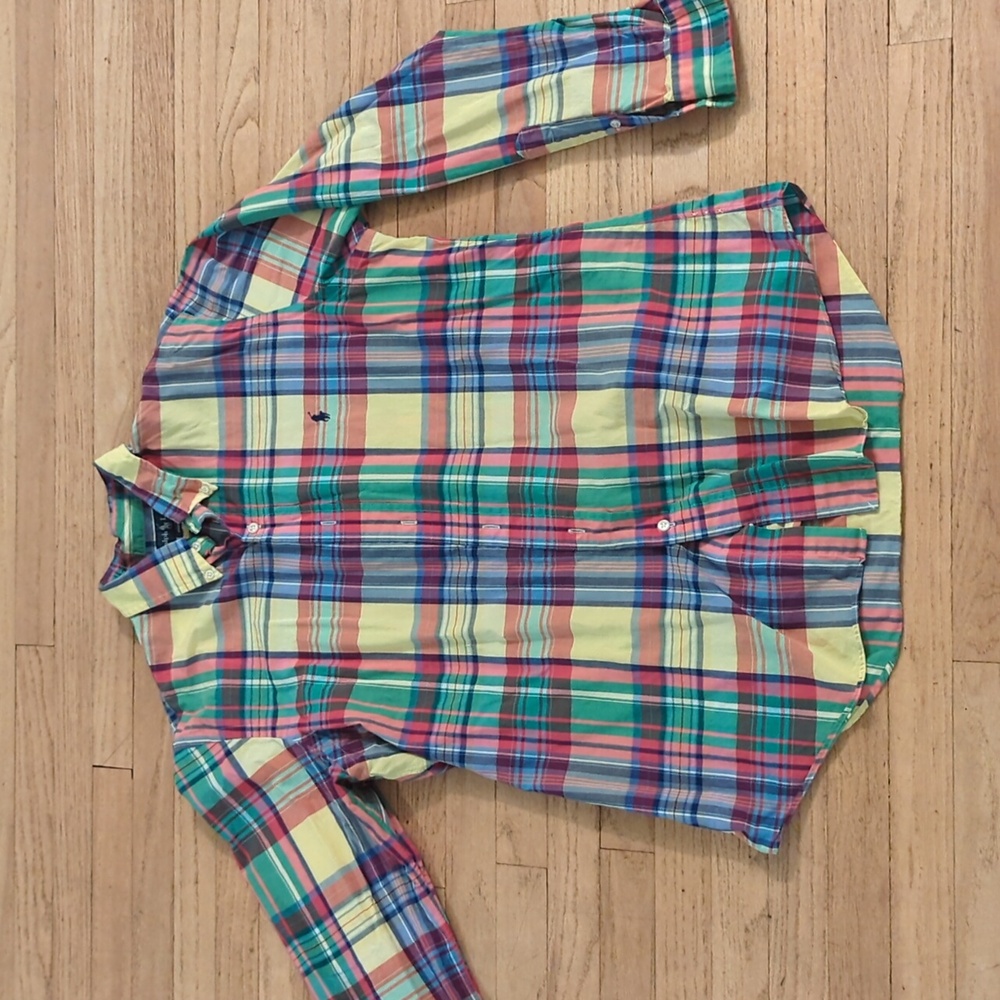 Men's Ralph Lauren custom fit multi color plaid button-down shirt size large